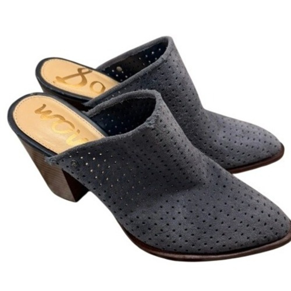 Sam Edelman Bates Blue/Grey Perforated Suede‎ Block Heel Mules Womens 9M